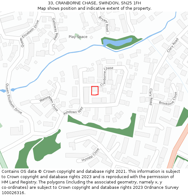 33, CRANBORNE CHASE, SWINDON, SN25 1FH: Location map and indicative extent of plot