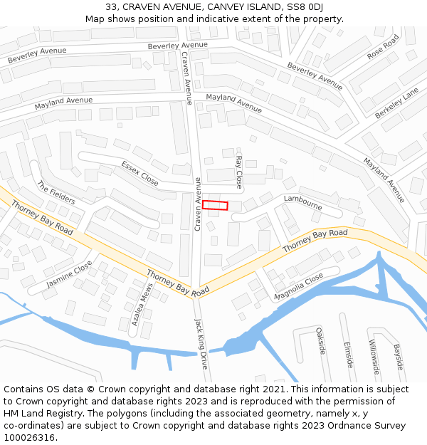 33, CRAVEN AVENUE, CANVEY ISLAND, SS8 0DJ: Location map and indicative extent of plot
