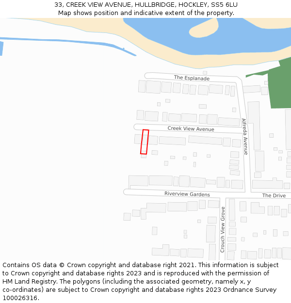 33, CREEK VIEW AVENUE, HULLBRIDGE, HOCKLEY, SS5 6LU: Location map and indicative extent of plot