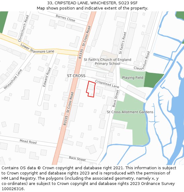 33, CRIPSTEAD LANE, WINCHESTER, SO23 9SF: Location map and indicative extent of plot