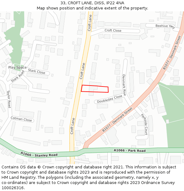 33, CROFT LANE, DISS, IP22 4NA: Location map and indicative extent of plot