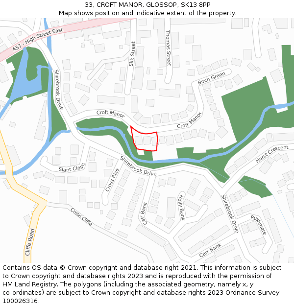 33, CROFT MANOR, GLOSSOP, SK13 8PP: Location map and indicative extent of plot