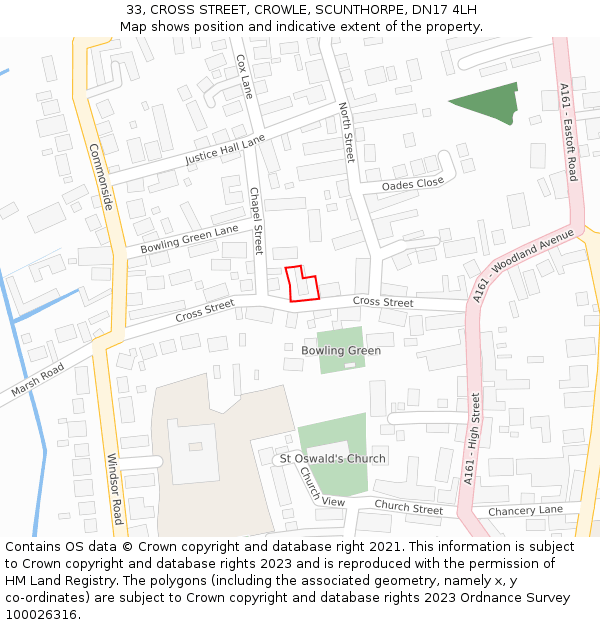 33, CROSS STREET, CROWLE, SCUNTHORPE, DN17 4LH: Location map and indicative extent of plot