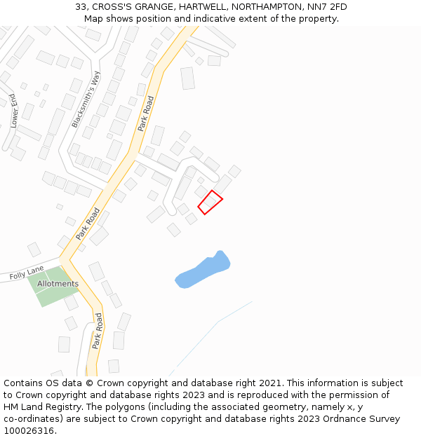 33, CROSS'S GRANGE, HARTWELL, NORTHAMPTON, NN7 2FD: Location map and indicative extent of plot