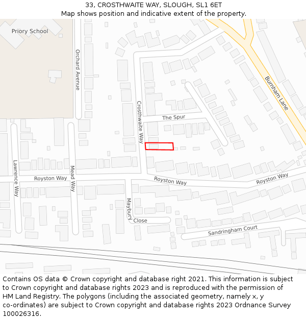 33, CROSTHWAITE WAY, SLOUGH, SL1 6ET: Location map and indicative extent of plot