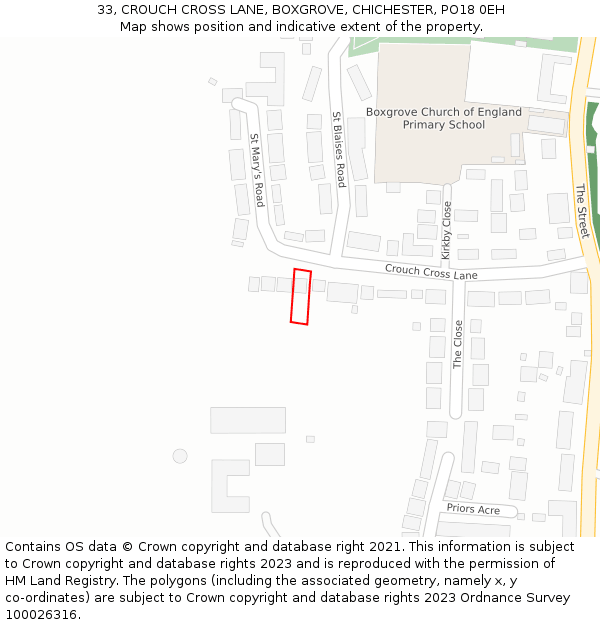 33, CROUCH CROSS LANE, BOXGROVE, CHICHESTER, PO18 0EH: Location map and indicative extent of plot