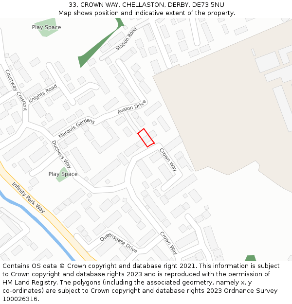 33, CROWN WAY, CHELLASTON, DERBY, DE73 5NU: Location map and indicative extent of plot