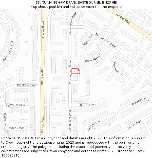 33, CUNNINGHAM DRIVE, EASTBOURNE, BN23 6BJ: Location map and indicative extent of plot