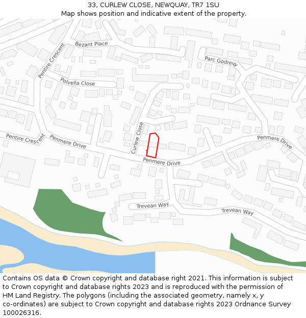 33, CURLEW CLOSE, NEWQUAY, TR7 1SU: Location map and indicative extent of plot