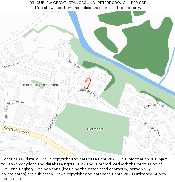 33, CURLEW GROVE, STANGROUND, PETERBOROUGH, PE2 8SP: Location map and indicative extent of plot