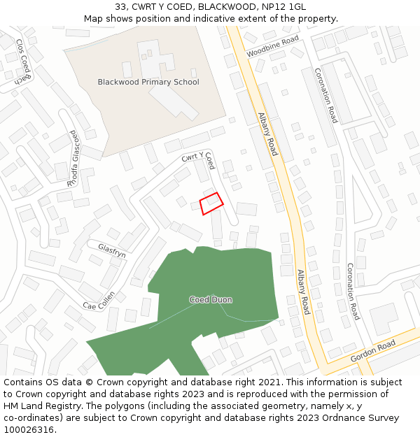 33, CWRT Y COED, BLACKWOOD, NP12 1GL: Location map and indicative extent of plot