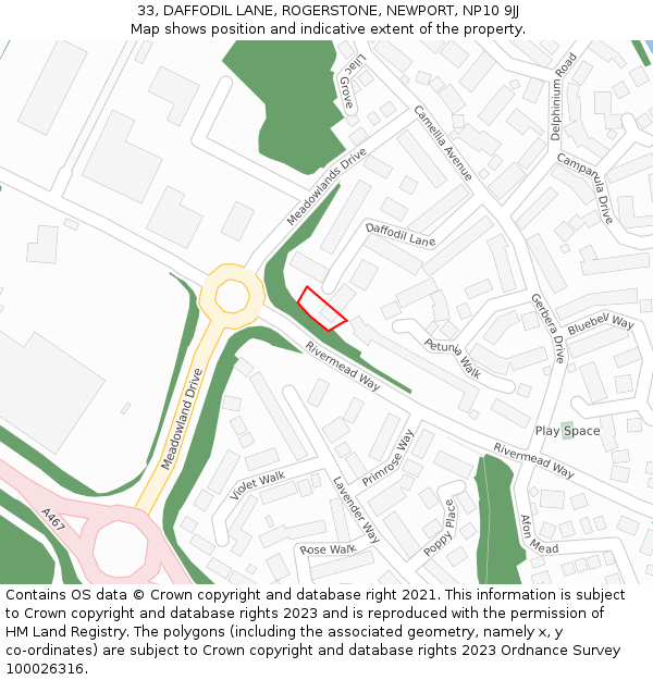 33, DAFFODIL LANE, ROGERSTONE, NEWPORT, NP10 9JJ: Location map and indicative extent of plot