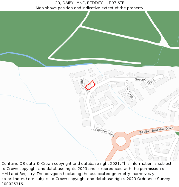 33, DAIRY LANE, REDDITCH, B97 6TR: Location map and indicative extent of plot