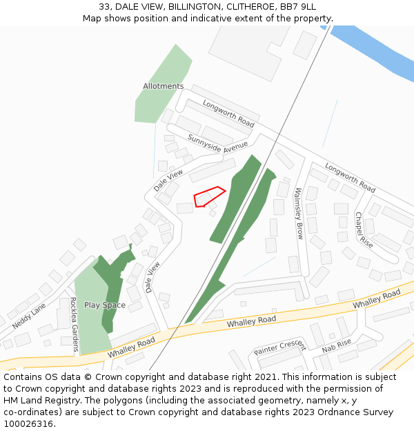 33, DALE VIEW, BILLINGTON, CLITHEROE, BB7 9LL: Location map and indicative extent of plot