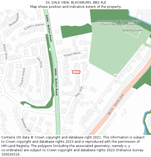 33, DALE VIEW, BLACKBURN, BB2 4LE: Location map and indicative extent of plot