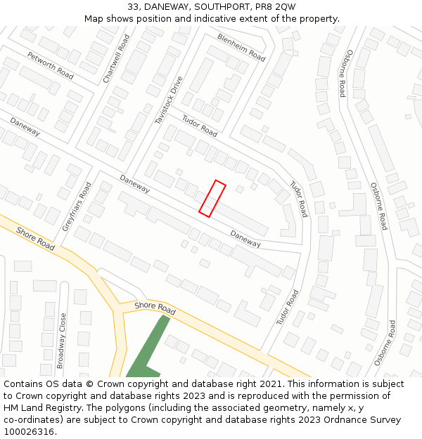 33, DANEWAY, SOUTHPORT, PR8 2QW: Location map and indicative extent of plot