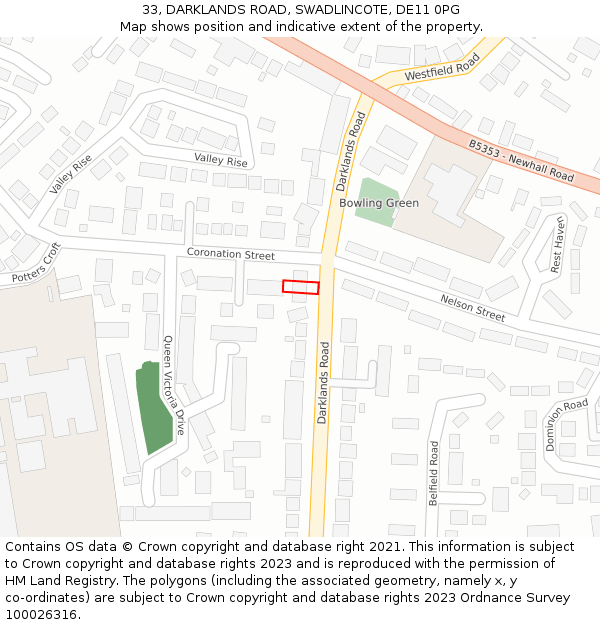 33, DARKLANDS ROAD, SWADLINCOTE, DE11 0PG: Location map and indicative extent of plot