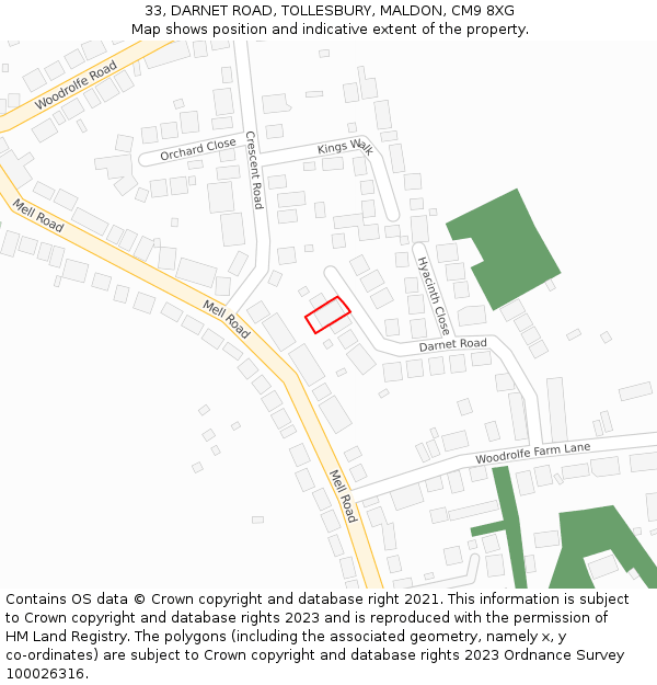 33, DARNET ROAD, TOLLESBURY, MALDON, CM9 8XG: Location map and indicative extent of plot