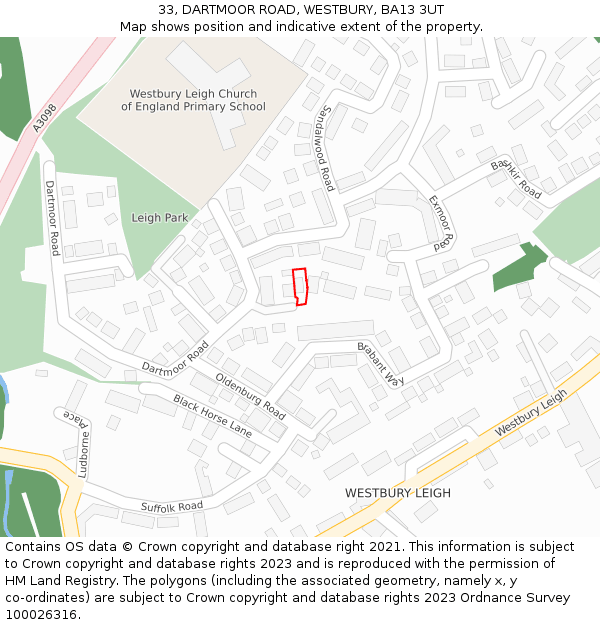 33, DARTMOOR ROAD, WESTBURY, BA13 3UT: Location map and indicative extent of plot