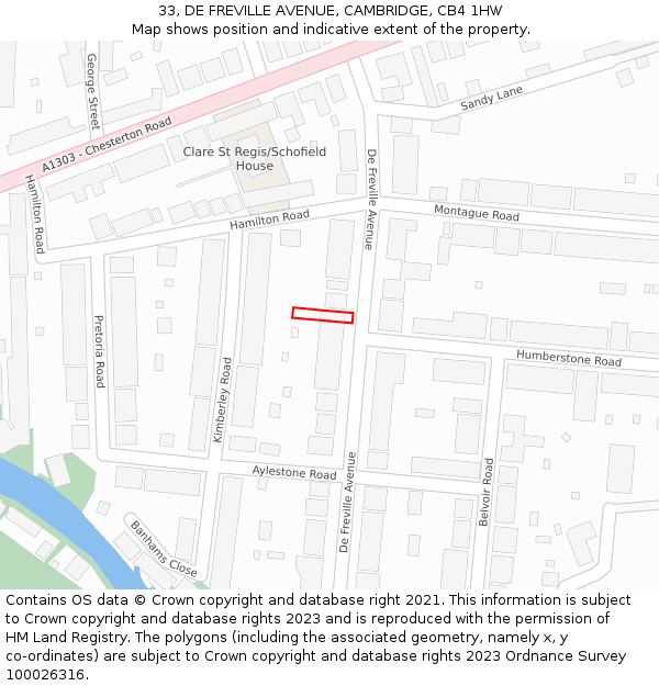 33, DE FREVILLE AVENUE, CAMBRIDGE, CB4 1HW: Location map and indicative extent of plot