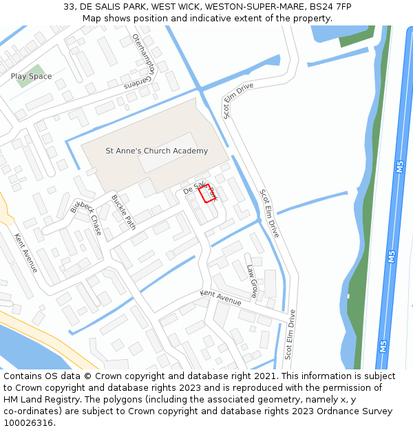33, DE SALIS PARK, WEST WICK, WESTON-SUPER-MARE, BS24 7FP: Location map and indicative extent of plot
