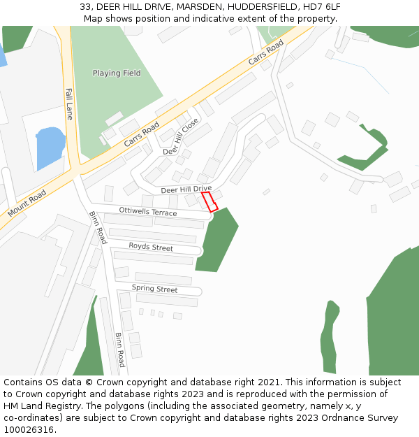 33, DEER HILL DRIVE, MARSDEN, HUDDERSFIELD, HD7 6LF: Location map and indicative extent of plot