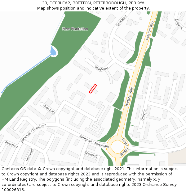 33, DEERLEAP, BRETTON, PETERBOROUGH, PE3 9YA: Location map and indicative extent of plot