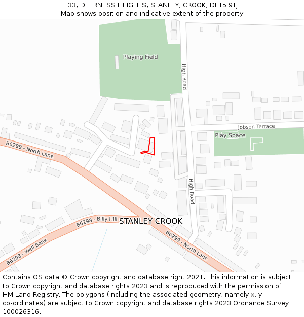 33, DEERNESS HEIGHTS, STANLEY, CROOK, DL15 9TJ: Location map and indicative extent of plot