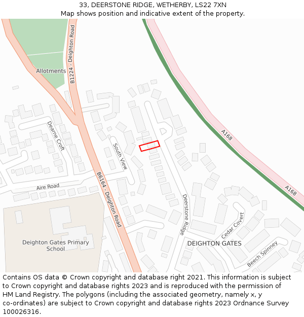33, DEERSTONE RIDGE, WETHERBY, LS22 7XN: Location map and indicative extent of plot