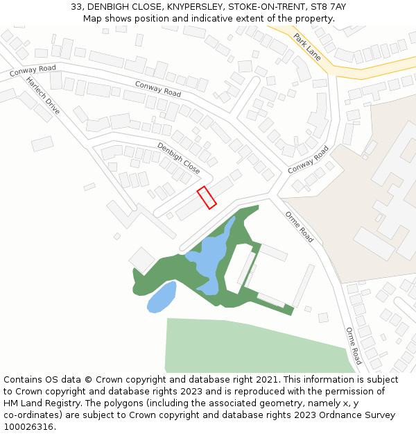 33, DENBIGH CLOSE, KNYPERSLEY, STOKE-ON-TRENT, ST8 7AY: Location map and indicative extent of plot