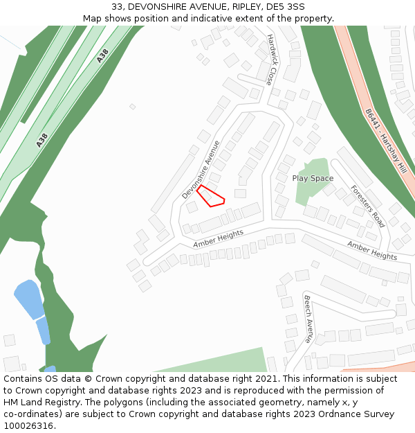 33, DEVONSHIRE AVENUE, RIPLEY, DE5 3SS: Location map and indicative extent of plot