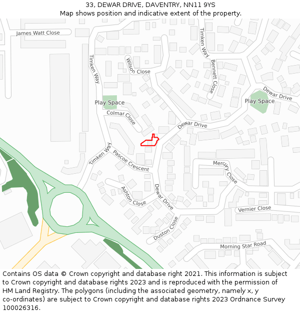 33, DEWAR DRIVE, DAVENTRY, NN11 9YS: Location map and indicative extent of plot