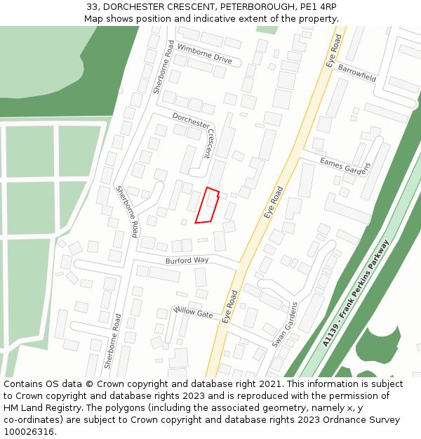 33, DORCHESTER CRESCENT, PETERBOROUGH, PE1 4RP: Location map and indicative extent of plot