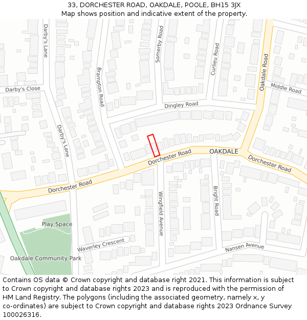 33, DORCHESTER ROAD, OAKDALE, POOLE, BH15 3JX: Location map and indicative extent of plot