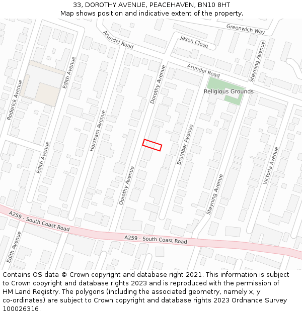 33, DOROTHY AVENUE, PEACEHAVEN, BN10 8HT: Location map and indicative extent of plot