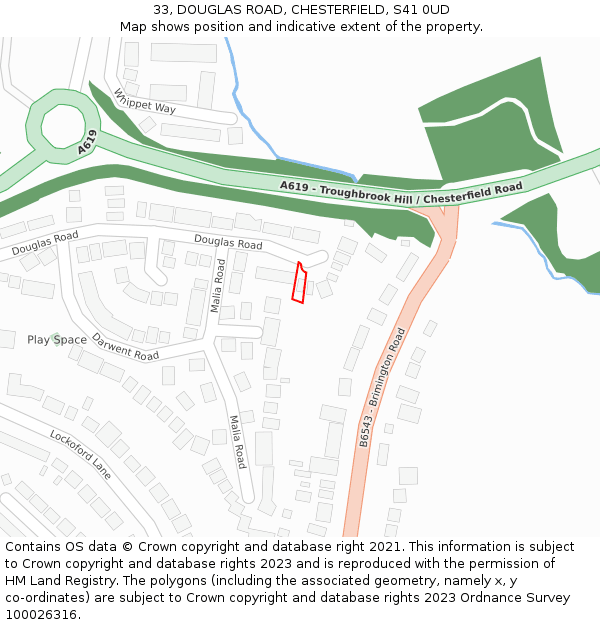 33, DOUGLAS ROAD, CHESTERFIELD, S41 0UD: Location map and indicative extent of plot