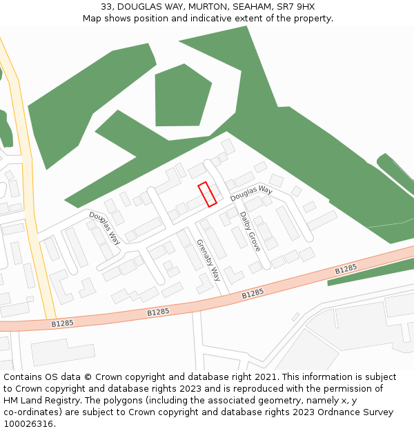 33, DOUGLAS WAY, MURTON, SEAHAM, SR7 9HX: Location map and indicative extent of plot