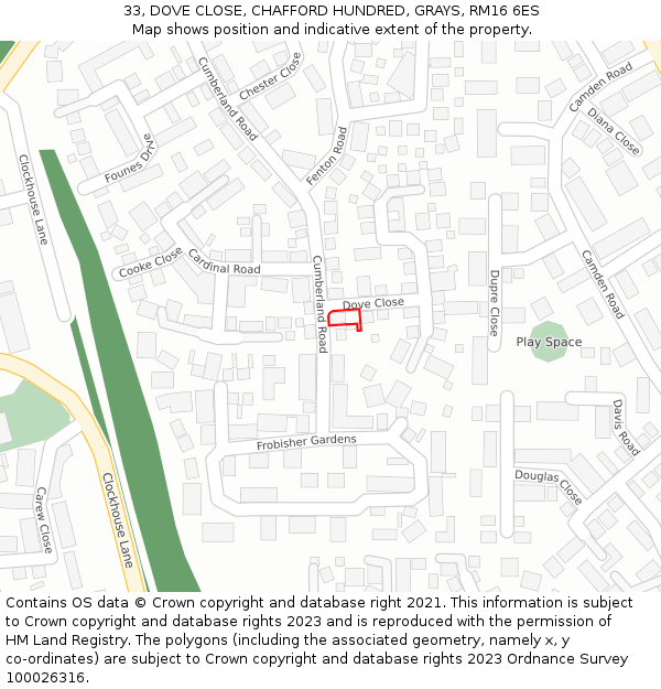 33, DOVE CLOSE, CHAFFORD HUNDRED, GRAYS, RM16 6ES: Location map and indicative extent of plot