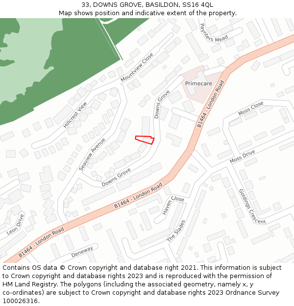 33, DOWNS GROVE, BASILDON, SS16 4QL: Location map and indicative extent of plot