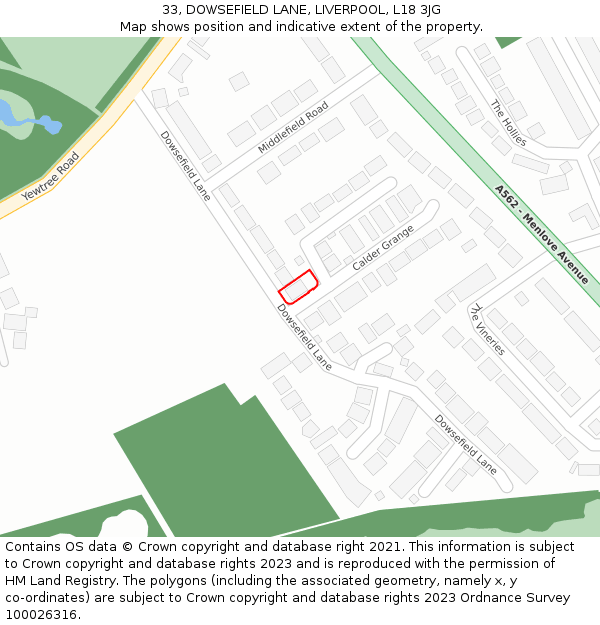 33, DOWSEFIELD LANE, LIVERPOOL, L18 3JG: Location map and indicative extent of plot