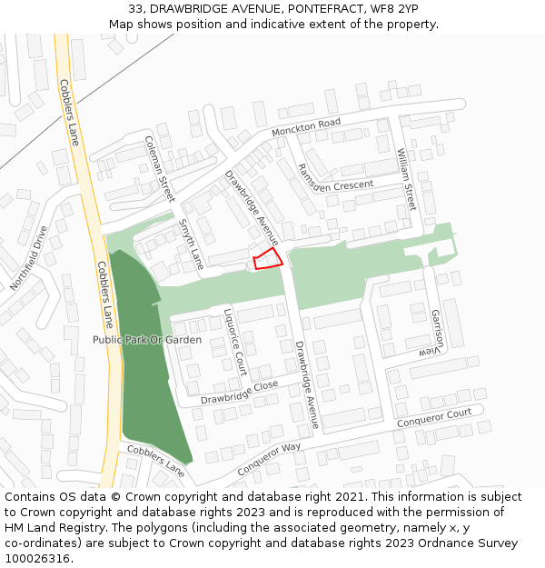 33, DRAWBRIDGE AVENUE, PONTEFRACT, WF8 2YP: Location map and indicative extent of plot