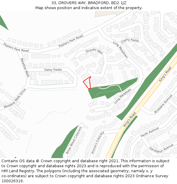 33, DROVERS WAY, BRADFORD, BD2 1JZ: Location map and indicative extent of plot