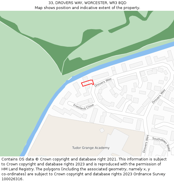 33, DROVERS WAY, WORCESTER, WR3 8QD: Location map and indicative extent of plot