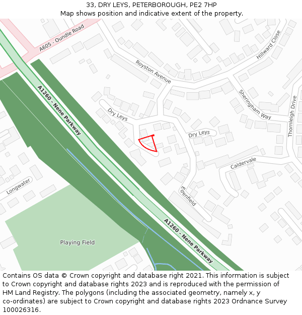 33, DRY LEYS, PETERBOROUGH, PE2 7HP: Location map and indicative extent of plot
