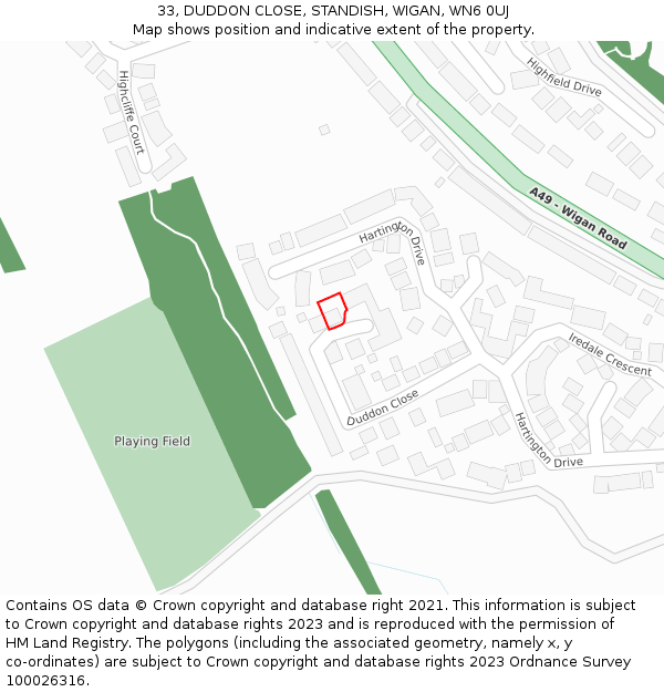 33, DUDDON CLOSE, STANDISH, WIGAN, WN6 0UJ: Location map and indicative extent of plot