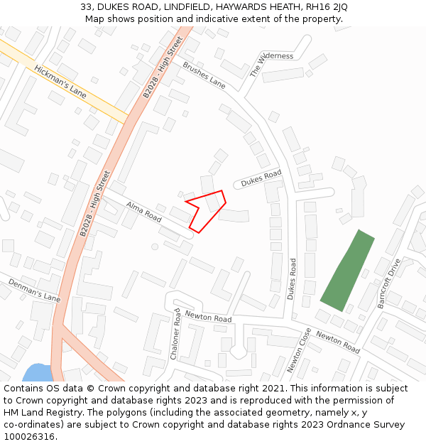 33, DUKES ROAD, LINDFIELD, HAYWARDS HEATH, RH16 2JQ: Location map and indicative extent of plot