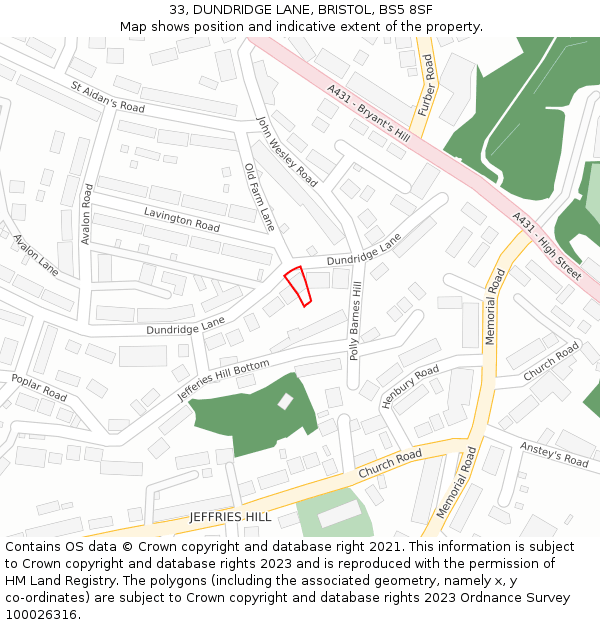 33, DUNDRIDGE LANE, BRISTOL, BS5 8SF: Location map and indicative extent of plot