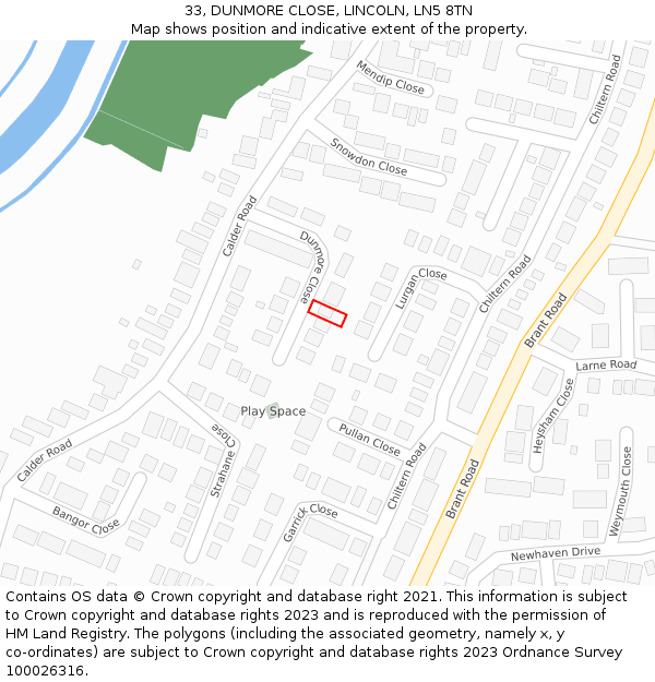 33, DUNMORE CLOSE, LINCOLN, LN5 8TN: Location map and indicative extent of plot