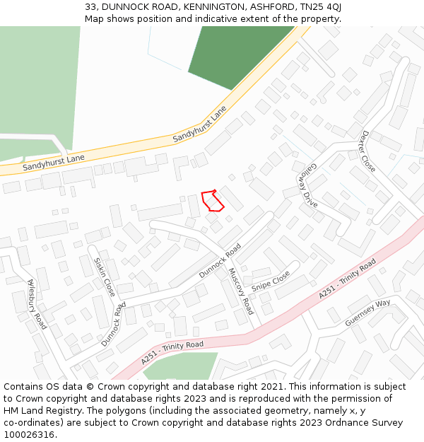 33, DUNNOCK ROAD, KENNINGTON, ASHFORD, TN25 4QJ: Location map and indicative extent of plot