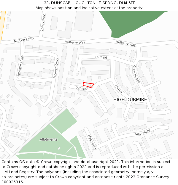 33, DUNSCAR, HOUGHTON LE SPRING, DH4 5FF: Location map and indicative extent of plot